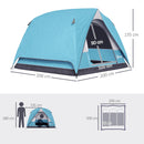 Outsunny 3-4 Person Camping Tent, Waterproof Tent - Blue/Green/Orange