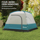 Outsunny 3-4 Person Camping Tent, Waterproof Tent - Blue/Green/Orange