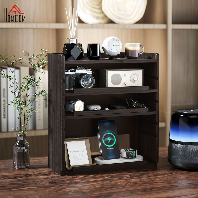 HOMCOM 4-Tier Desktop Organiser With Cable Management For Stationery - Oak/Dark Brown
