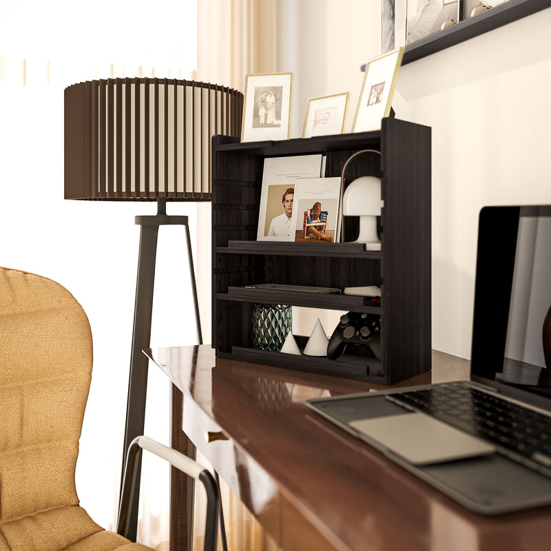 HOMCOM 4-Tier Desktop Organiser With Cable Management For Stationery - Oak/Dark Brown