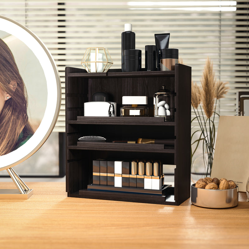 HOMCOM 4-Tier Desktop Organiser With Cable Management For Stationery - Oak/Dark Brown