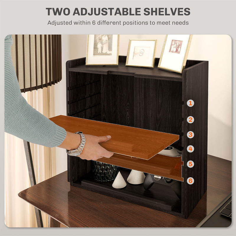 HOMCOM 4-Tier Desktop Organiser With Cable Management For Stationery - Oak/Dark Brown