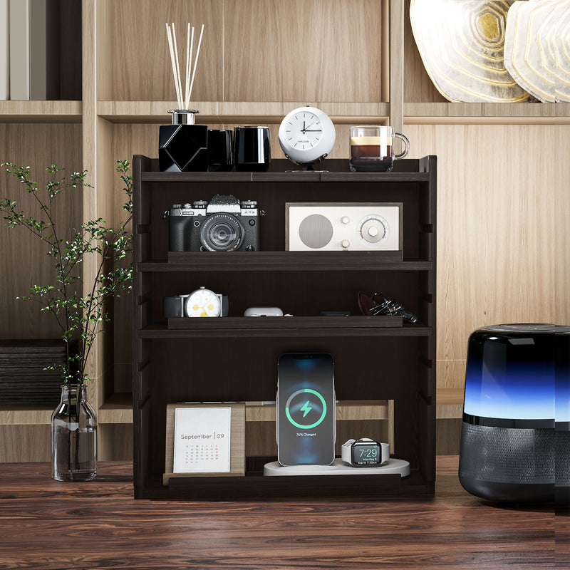 HOMCOM 4-Tier Desktop Organiser With Cable Management For Stationery - Oak/Dark Brown