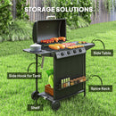 Outsunny 5 Burner Gas Barbecue Grill Portable Gas BBQ Grill with Lid, Black