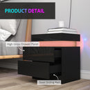 HOMCOM High Gloss Bedside Table with LED Light & 2 Drawers, Set of 2, Black