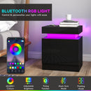 HOMCOM High Gloss Bedside Table with LED Light & 2 Drawers, Set of 2, Black