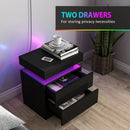 HOMCOM High Gloss Bedside Table with LED Light & 2 Drawers, Set of 2, Black