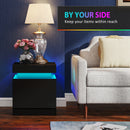 HOMCOM High Gloss Bedside Table with LED Light & 2 Drawers, Set of 2, Black