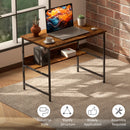 HOMCOM 2-Tier Writing Desk Metal Frame with Storage Shelf Rustic Brown