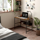 HOMCOM 2-Tier Writing Desk Metal Frame with Storage Shelf Rustic Brown