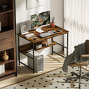 HOMCOM 2-Tier Writing Desk Metal Frame with Storage Shelf Rustic Brown