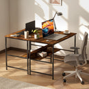 HOMCOM 2-Tier Writing Desk Metal Frame with Storage Shelf Rustic Brown