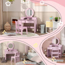 AIYAPLAY Kids Dressing Table Set W/ Stool, Mirror, Drawers - Pink