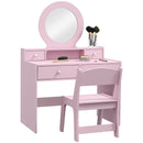AIYAPLAY Kids Dressing Table Set W/ Stool, Mirror, Drawers - Pink