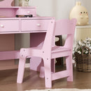 AIYAPLAY Kids Dressing Table Set W/ Stool, Mirror, Drawers - Pink