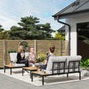 Outsunny 4 Seater Garden Corner Sofa Set With Removable Thick Cushions Grey