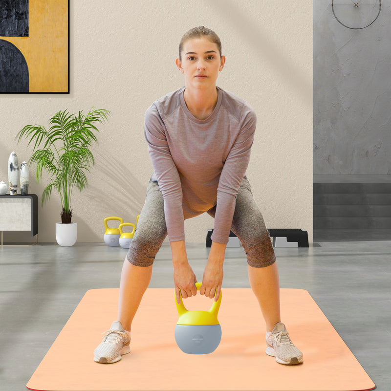 SPORTNOW Kettlebell w/ Soft Body and Non-Slip Handle, Yellow and Grey