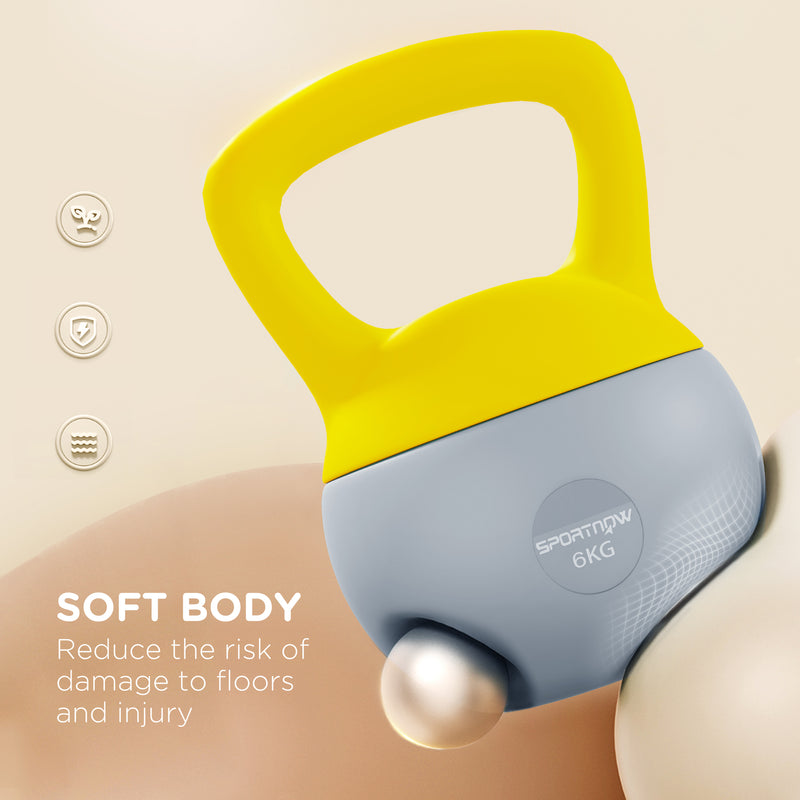 SPORTNOW Kettlebell w/ Soft Body and Non-Slip Handle, Yellow and Grey