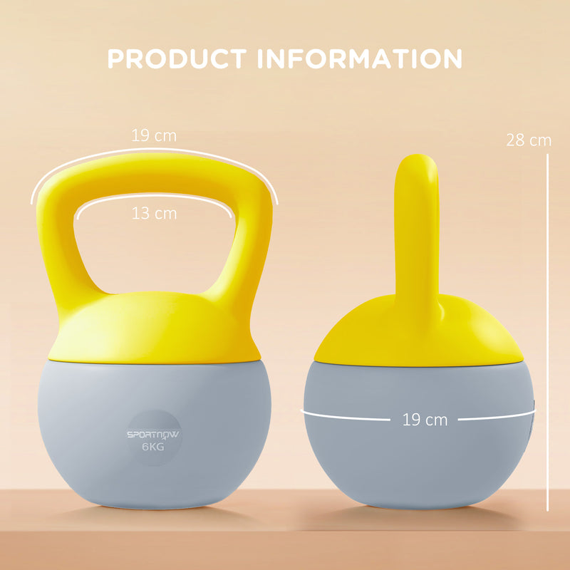 SPORTNOW Kettlebell w/ Soft Body and Non-Slip Handle, Yellow and Grey
