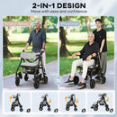HOMCOM 2-in-1 Mobility Walker With Seat, Foldable Rollator With Footrests