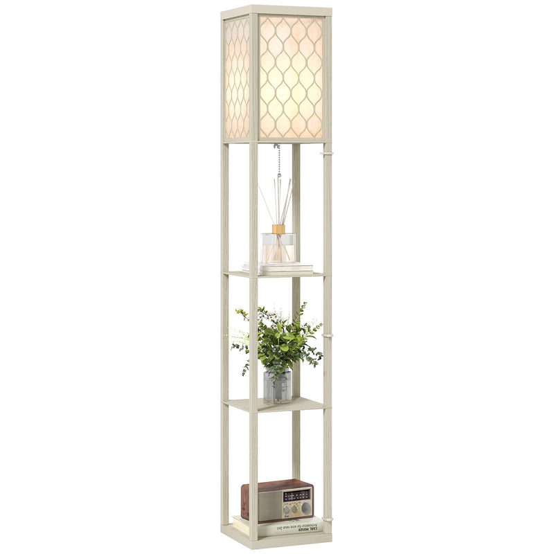 HOMCOM Modern Floor Lamp Light With 3 Shelves Fabric Lampshade