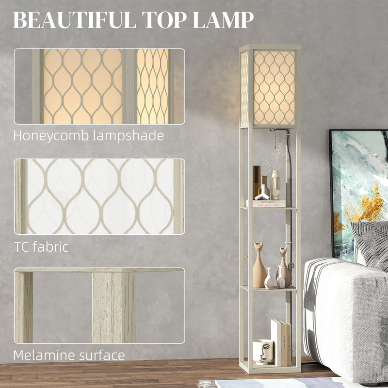 HOMCOM Modern Floor Lamp Light With 3 Shelves Fabric Lampshade