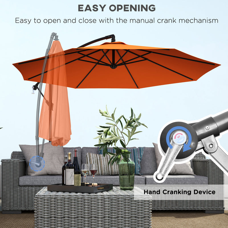 Outsunny 3(m) Cantilever Parasol Banana Umbrella w/ Crank