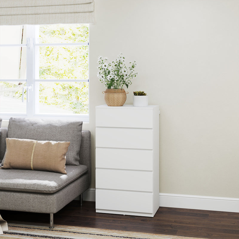 HOMCOM Bedroom Chest of Drawers, 5 Drawers Dresser, Drawer Unit, White