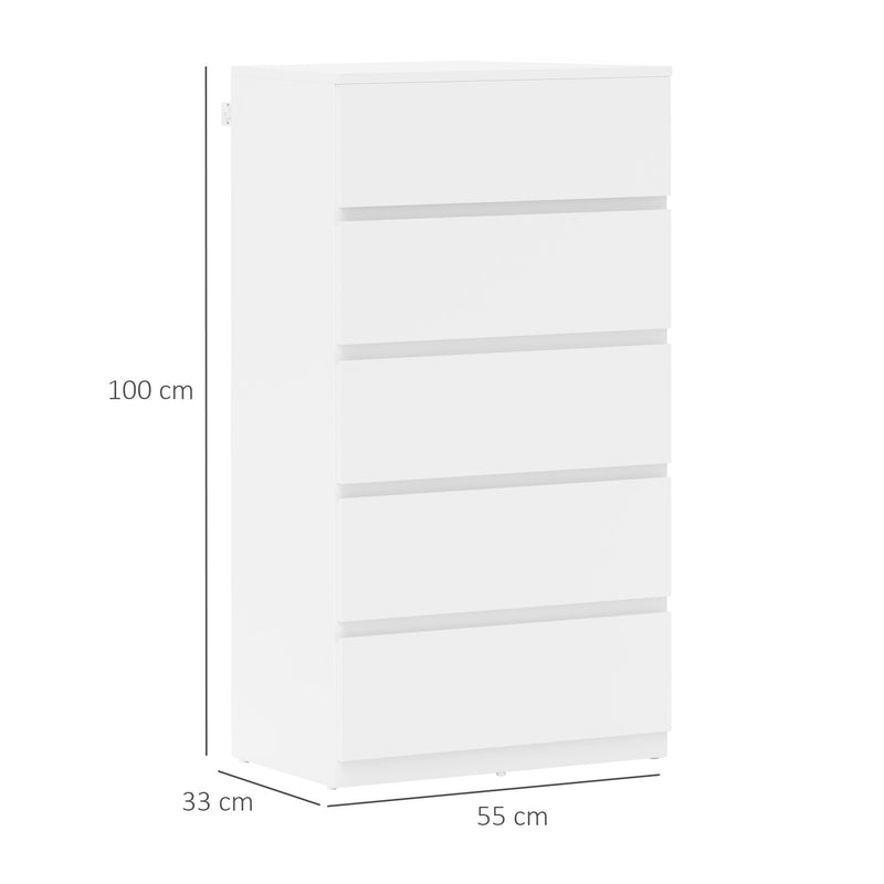 HOMCOM Bedroom Chest of Drawers, 5 Drawers Dresser, Drawer Unit, White