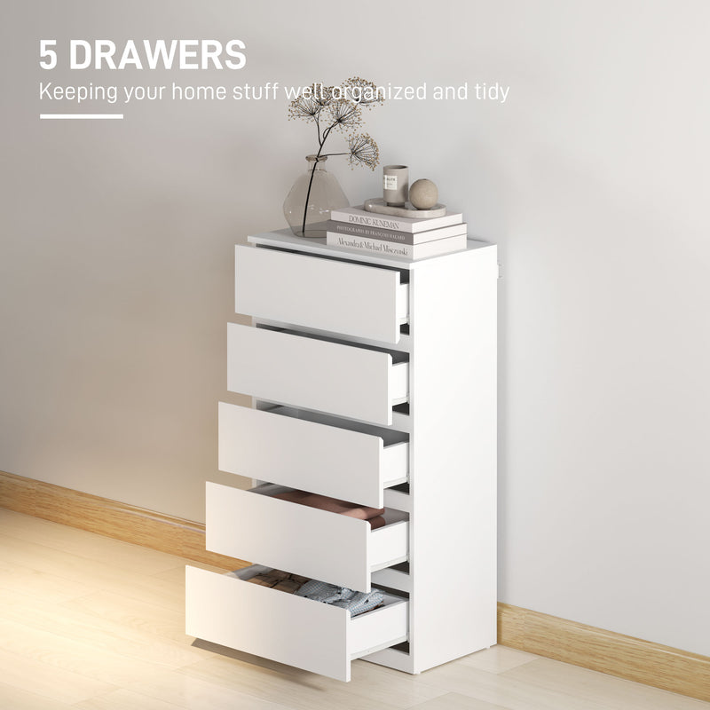HOMCOM Bedroom Chest of Drawers, 5 Drawers Dresser, Drawer Unit, White