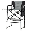 Directors Chair Folding Makeup Artist Camping Chair With Foldable Side Table-Grey