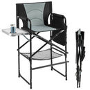 Directors Chair Folding Makeup Artist Camping Chair With Foldable Side Table-Grey