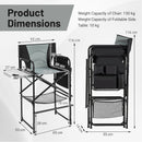 Directors Chair Folding Makeup Artist Camping Chair With Foldable Side Table-Grey