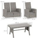 Outsunny 4 Piece Rattan Garden Furniture Set with Sofa, Glass Table, Blue