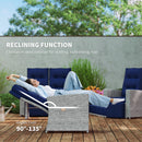 Outsunny 4 Piece Rattan Garden Furniture Set with Sofa, Glass Table, Blue