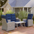 Outsunny 4 Piece Rattan Garden Furniture Set with Sofa, Glass Table, Blue