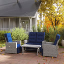 Outsunny 4 Piece Rattan Garden Furniture Set with Sofa, Glass Table, Blue