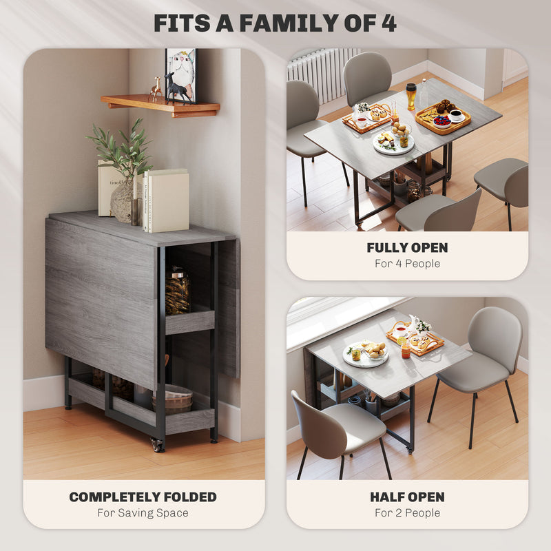 HOMCOM Folding Dining Table, Drop Leaf Table With Open Compartments