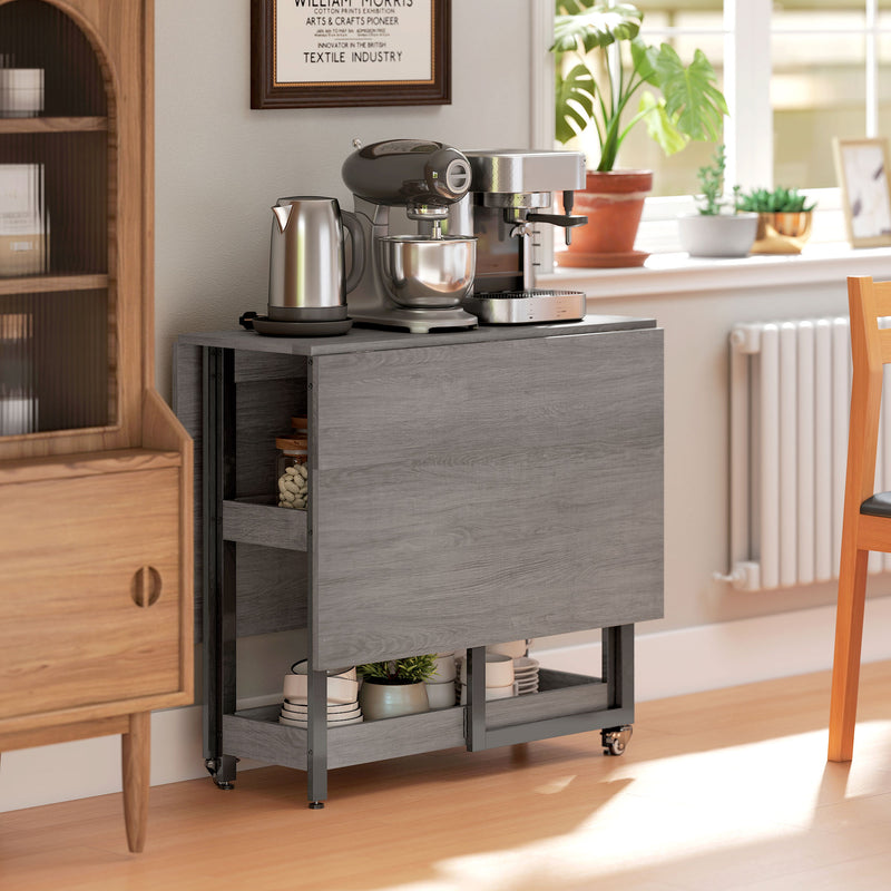 HOMCOM Folding Dining Table, Drop Leaf Table With Open Compartments
