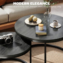 HOMCOM 2 Pcs Stacking Coffee Table Set Steel Frame, Black Wood Grain