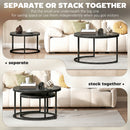 HOMCOM 2 Pcs Stacking Coffee Table Set Steel Frame, Black Wood Grain