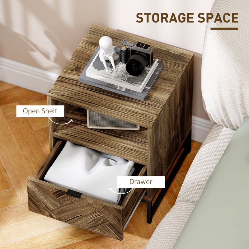 HOMCOM Bedside Table, Sofa Side Table with Drawer for Bedroom, Brown