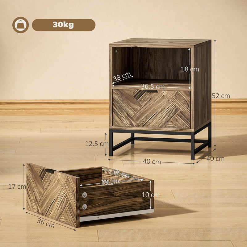 HOMCOM Bedside Table, Sofa Side Table with Drawer for Bedroom, Brown
