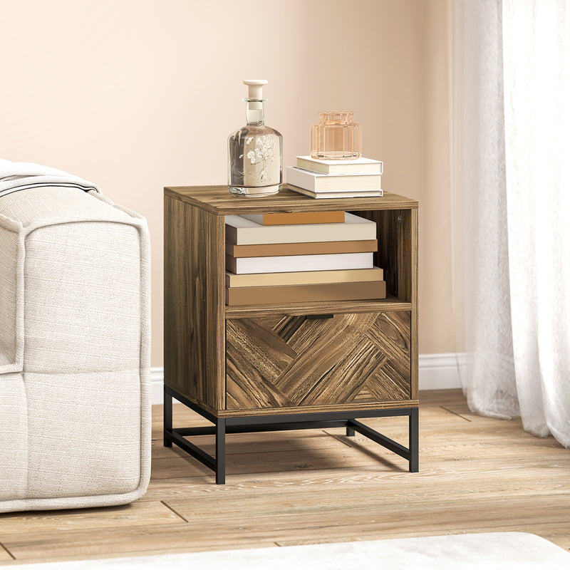 HOMCOM Bedside Table, Sofa Side Table with Drawer for Bedroom, Brown