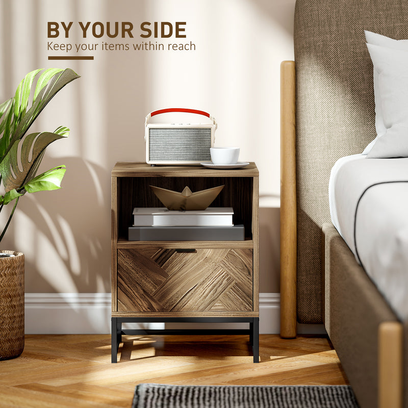 HOMCOM Bedside Table, Sofa Side Table with Drawer for Bedroom, Brown