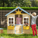 Outsunny Wooden Kids Playhouse W/ Door, Windows, Bench, For 3-7 Years Blue