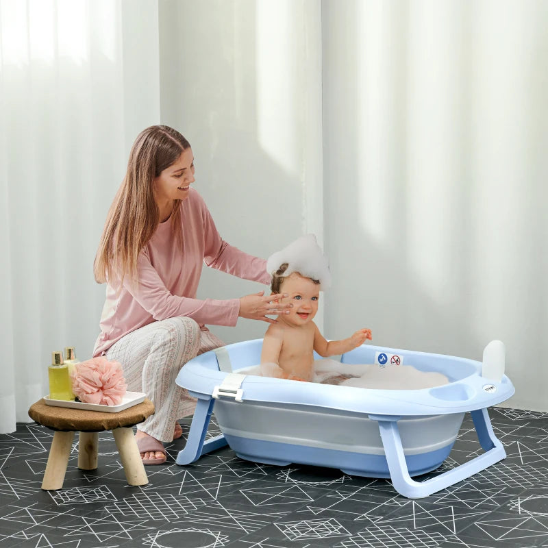 ZONEKIZ Baby Bath Tub with Cushion - Blue