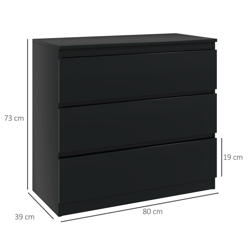 HOMCOM Chest of Drawers, 3 Drawer Storage Cabinet Unit for Bedroom, Black