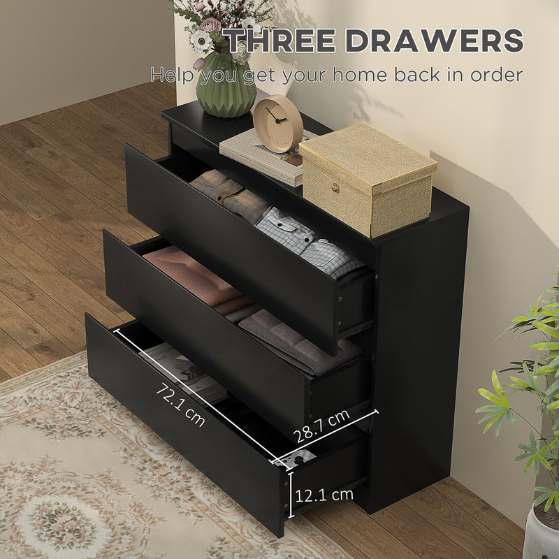 HOMCOM Chest of Drawers, 3 Drawer Storage Cabinet Unit for Bedroom, Black