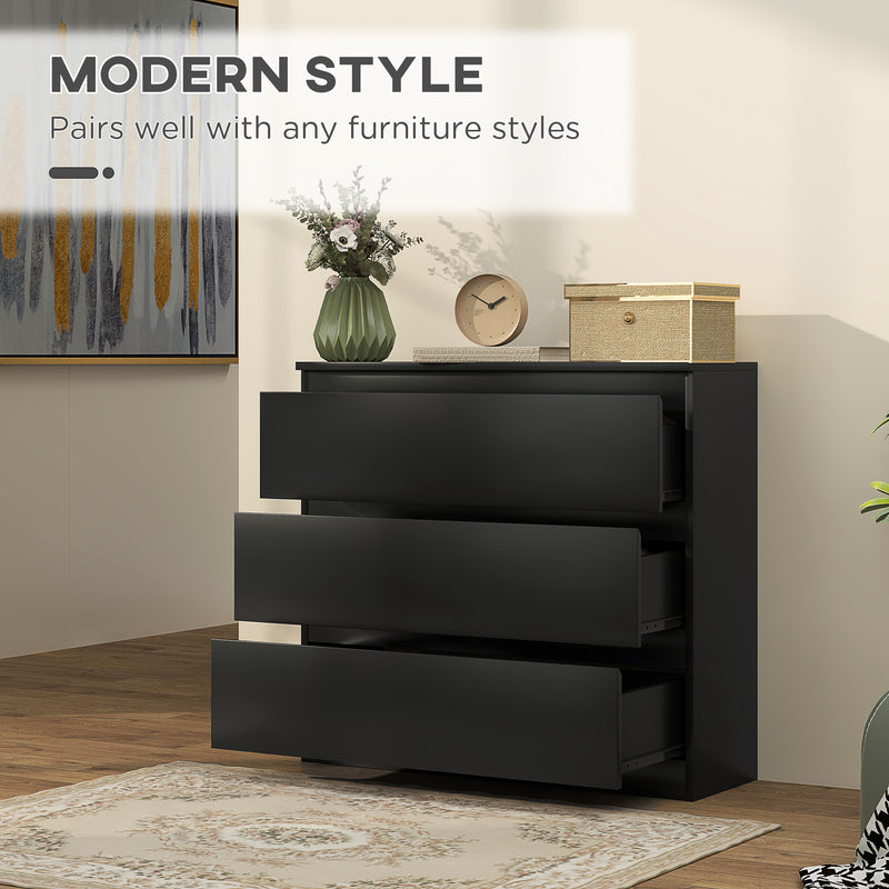 HOMCOM Chest of Drawers, 3 Drawer Storage Cabinet Unit for Bedroom, Black